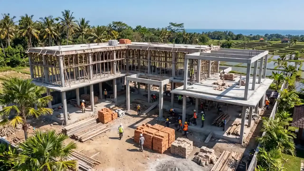 Proses pembangunan vila di Bali